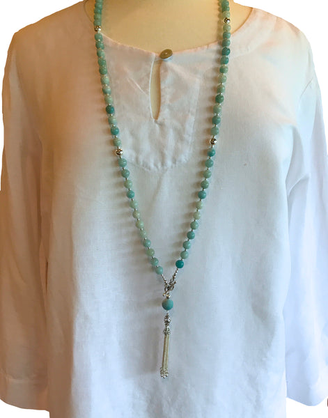 Camille Amazonite & Sterling Tassel Necklace