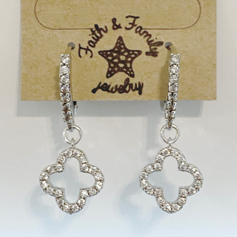 Silver Pave Quatrefoil Earrings