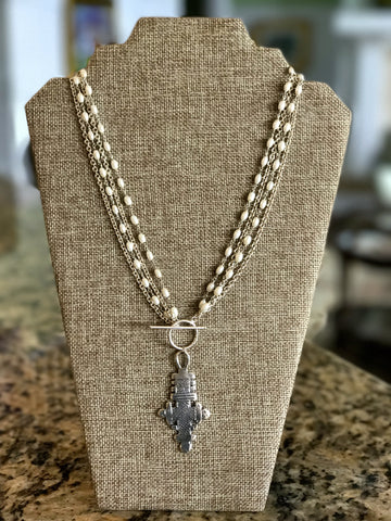 Ethiopian Cross Sterling & Pearl Necklace