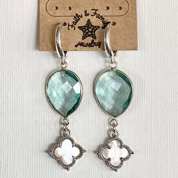 Blue Topaz & Mother of Pearl Quatrefoil Earrings