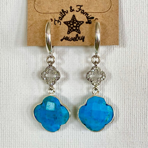 Blue Turquoise  Double Drop Quatrefoil Earrings