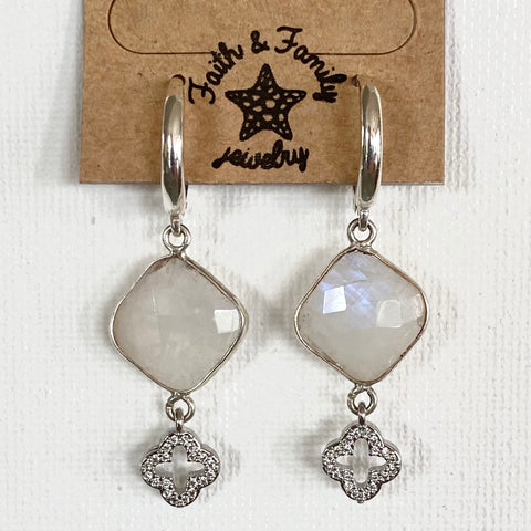 Moonstone Double Drop Quatrefoil Earrings