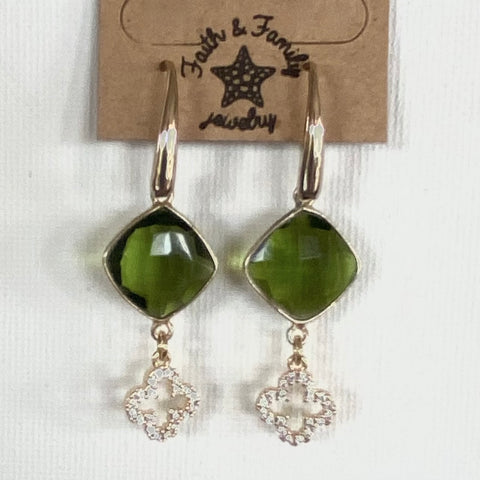 Faceted Green Double Drop Quatrefoil Earrings