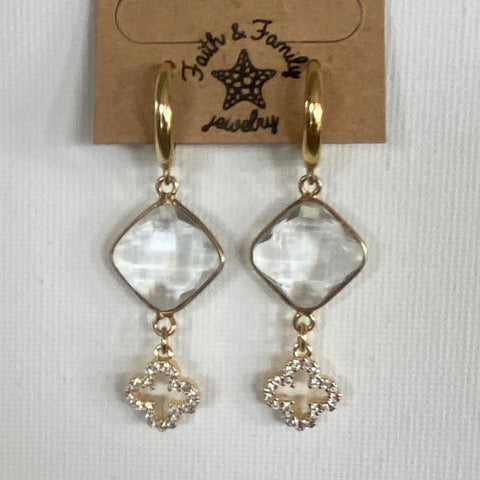 Clear Crystal Double Drop Quatrefoil Earrings