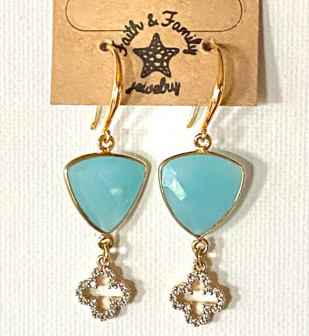 Aqua Chalcedony Double Drop Quatrefoil Earrings