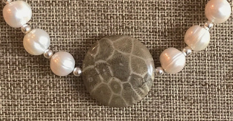 Petoskey Stone & Pearl Necklace