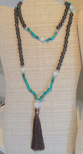 Smoky Quartz & Turquoise Mala Necklace