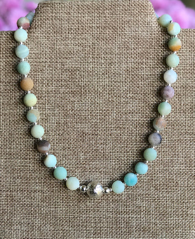 Amazonite Hammered Bead Necklace